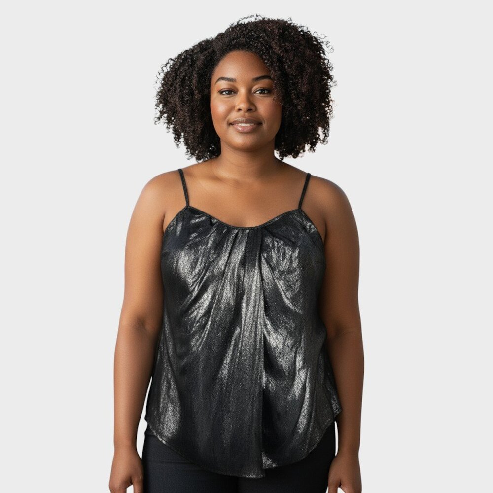 Laundry by Design Womens L Black Metallic Camisole Evening Top NWT